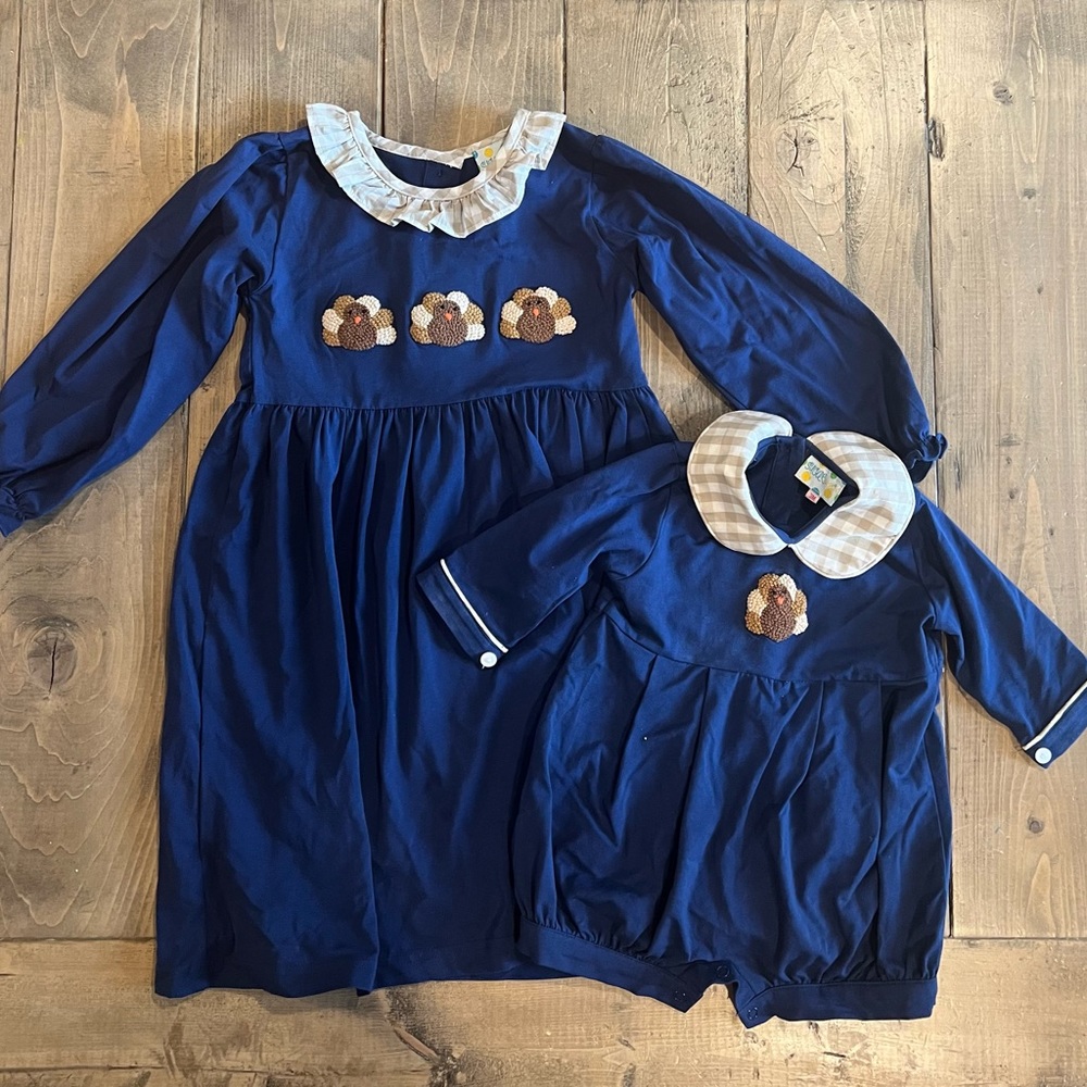 Thanksgiving sibling set 5T dress/3 month romper